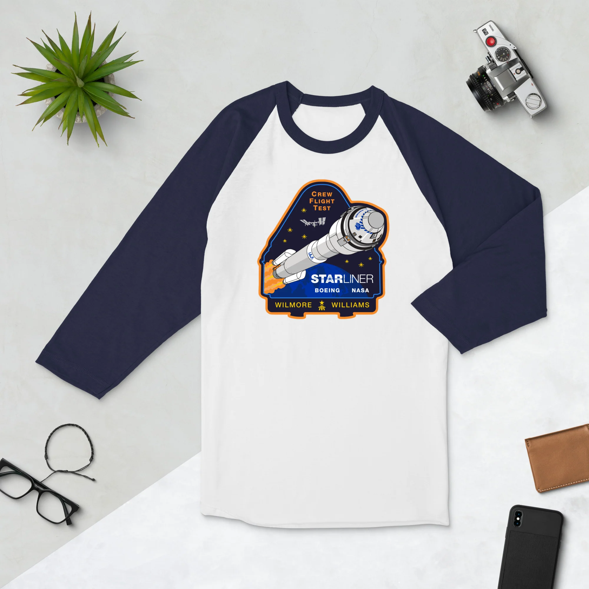 NASA's Boeing Crew Flight Test Unisex 3/4 Sleeve Raglan T-Shirt - Image 6